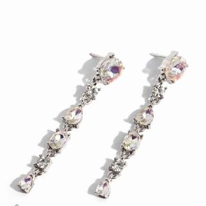 Paparazzi Silver and White Crystal Earrings Fairytale Falls Dangling Jewelry
